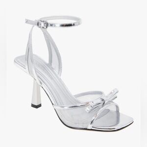 BCBG Elegant Silver Bow High Heel Sandals